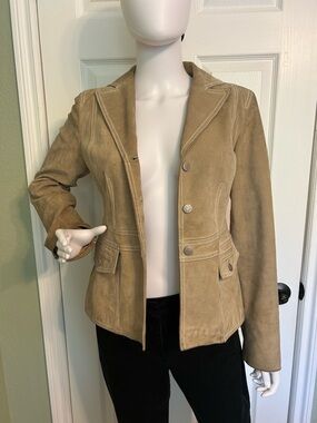 LOFT Tan Suede Button-Front Blazer
